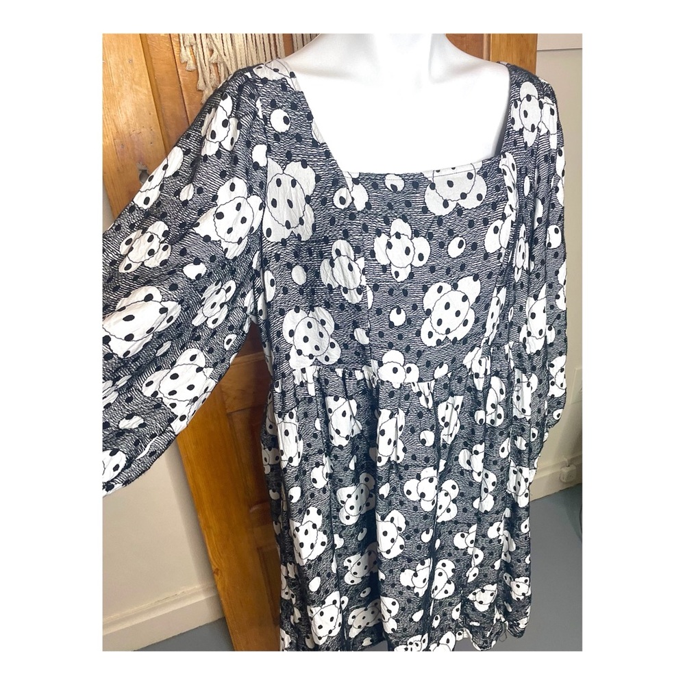 By Anthropologie Square Neck Puff Sleeve Peasant Empire Waist Black & White Midi